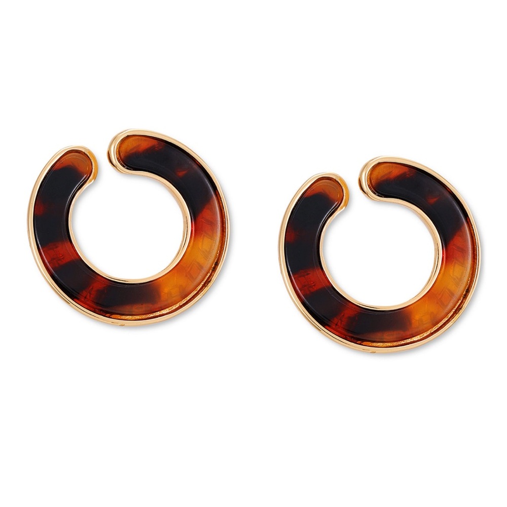 Guess Gold-Tone Medium Tortoise-Look Front-Facing Hoop Earrings, 1.12"